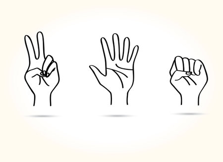 sketched scissor, paper,and hammer hands in black and white structure, framework, frameのイラスト素材