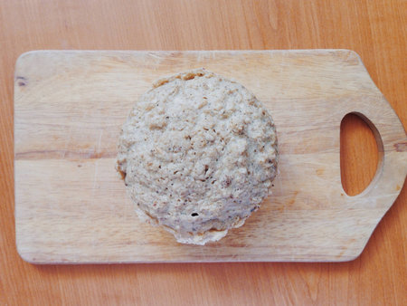 Homemade bread on wooden surface