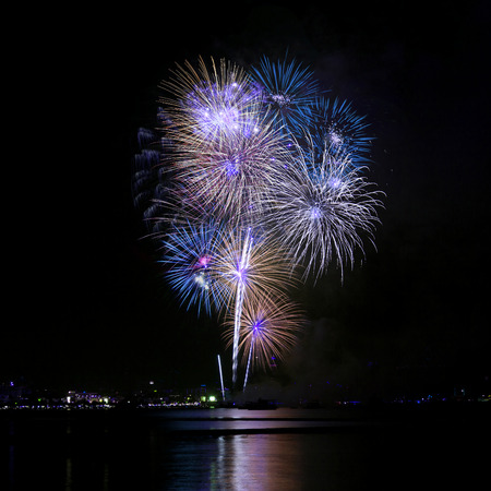 Blooming firework blue cool color tone of celebration nightの写真素材