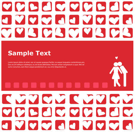 couple love sign with white heart in red color square backgroundのイラスト素材