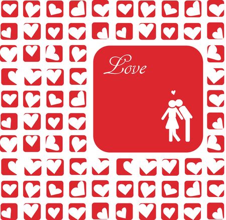 couple love sign with white heart in red color square backgroundのイラスト素材