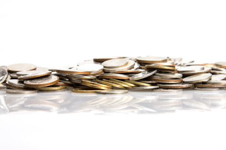 closeup the silver coins stacking