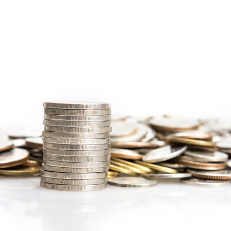 closeup the silver coins stacking