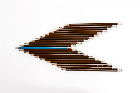 the wooden pencil arrange as head of arrow with one different as a symbol of difference concept