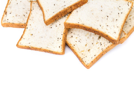 the cereal and black sesame bread on white background