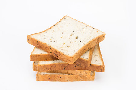 the cereal and black sesame bread on white background