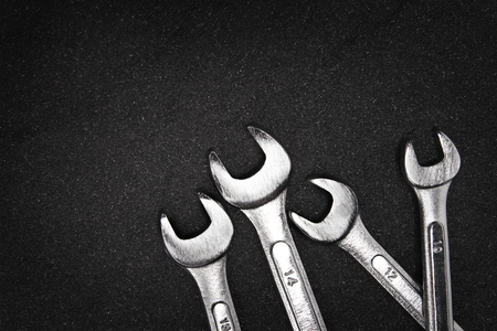 set of the stainless steel wrench on white backgroundの写真素材