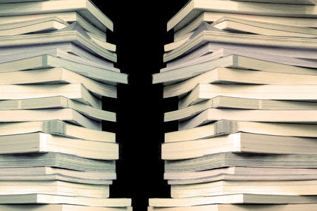 Close up book stacked  with the black backgroundの写真素材