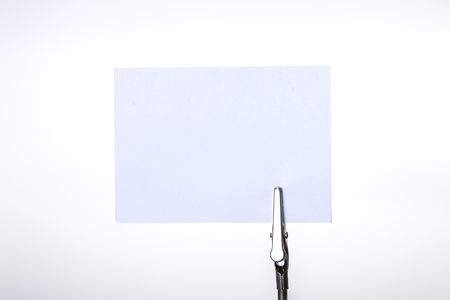 Silver Business Card Holder with  paper note on white backgroundの写真素材