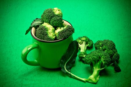 The Fresh Broccoli on green background , nature green food conceptの写真素材