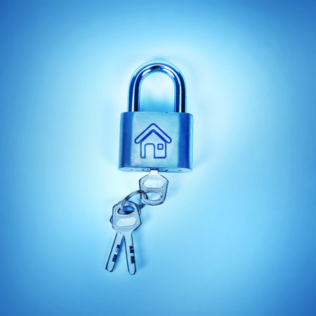 the Metalic padlock on blue background 