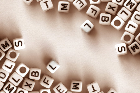 english alphabet cube on white paper background ,English language learning concept , vintage...