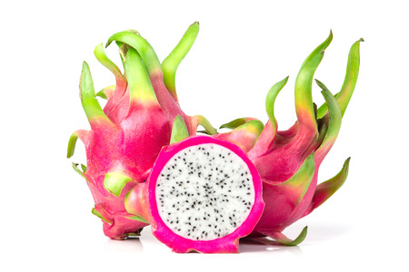 Fresh Dragon fruit or Pitahaya fruit  isolated  on white backgroundの写真素材