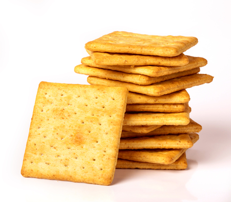 Close up healthy  whole wheat cracker on white backgroundの写真素材