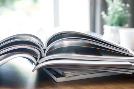 selective focus of the stacking magazine place on table in living room