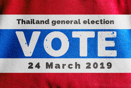 Thailand Canvas flag with text of Thailand general election , Presidential Election Vote on  24...