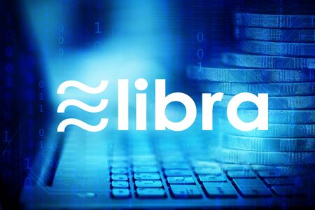 Libra coin cryptocurrency and blockchain, New digital currency conceptの写真素材