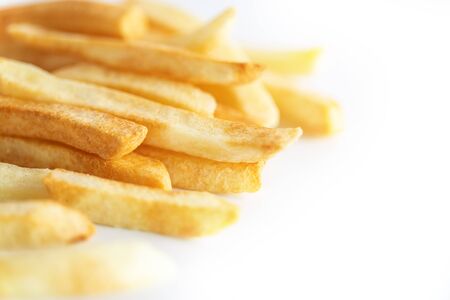 Close up french fries on white backgroundの写真素材