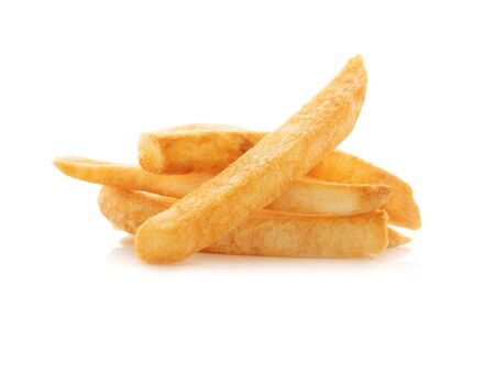 Close up french fries on white backgroundの写真素材