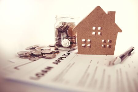 Close up Loan Application form paper with pen , home loan or personal loan application conceptの写真素材