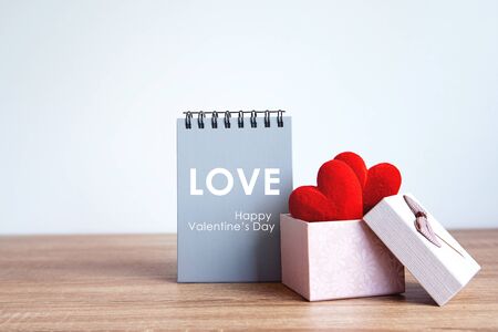The red Heart shapes  in gift box , love concept for valentines day with sweet and romantic momentの写真素材
