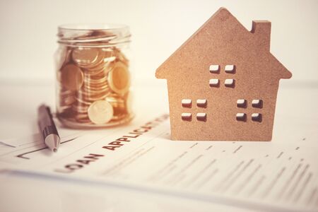 Close up  a  Loan Application form paper with pen , home loan or personal loan application conceptの写真素材