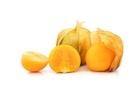 fresh Cape gooseberry fruit on white backgroundの写真素材