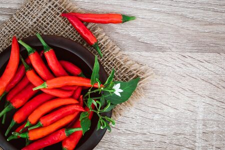 fresh red chilli pepper on table , rich of antioxidant herbal foodの写真素材