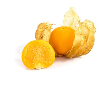 fresh Cape gooseberry fruit on white backgroundの写真素材