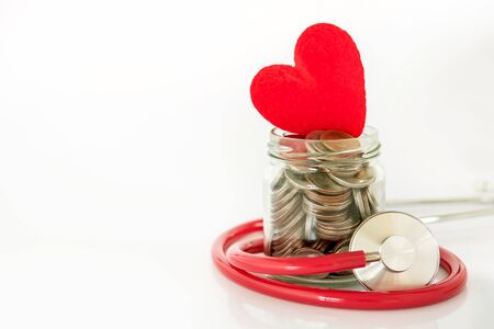 Health  insurance and Medical Healthcare heart disease concept , a red heart shape with stethoscope , financail healthcareの写真素材