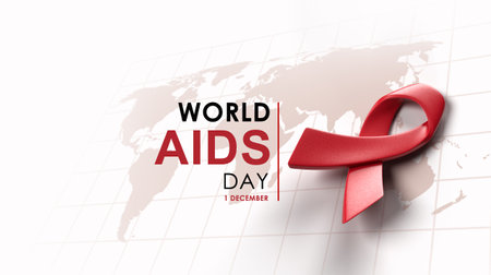 3d red ribbon on world map background with text, campaign for World AIDS Day on 1 December, 3d renderingの写真素材