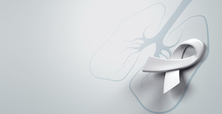 white ribbon and red Lung line shape, Banner for Lung Cancer Awareness Month or World Lung Cancer Day concept, 3d renderingの写真素材