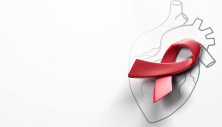 red awareness ribbon with line heart organ, heart disease awareness campaign, cardiovascular health, Stroke Prevention, hypertension (high blood pressure) for heart disease conceptの写真素材
