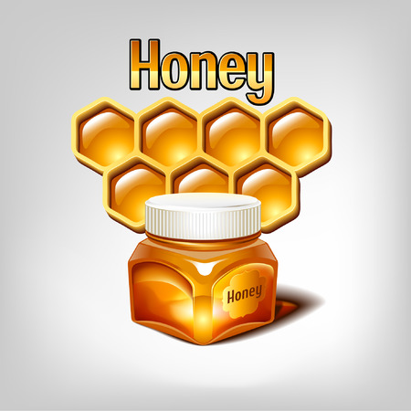Honey in jar and honeycombのイラスト素材