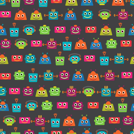 Seamless Tileable Background Pattern with Cute Robotsのイラスト素材