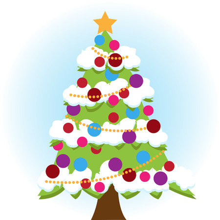 Isolated Vector Christmas Tree with Snow and Decorationsのイラスト素材