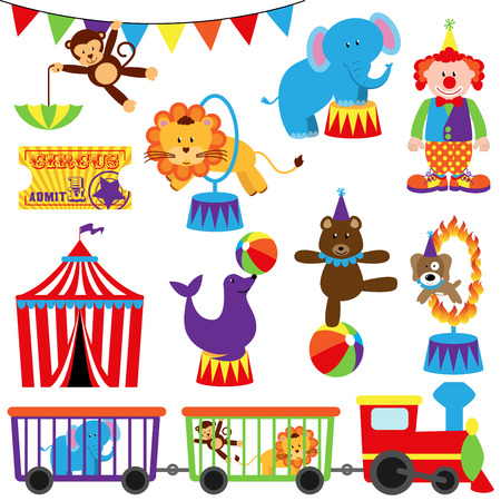 Vector Set of Cute Circus Themed Imagesのイラスト素材