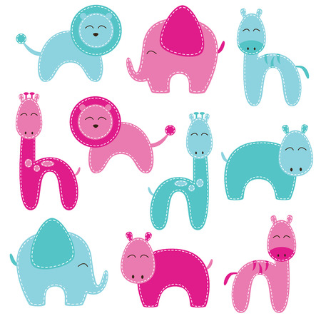 Vector Set of Patchwork Animalsのイラスト素材