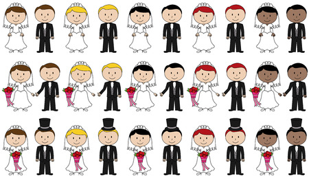 Large Set of Vector Bride and Groom Stick Figuresのイラスト素材
