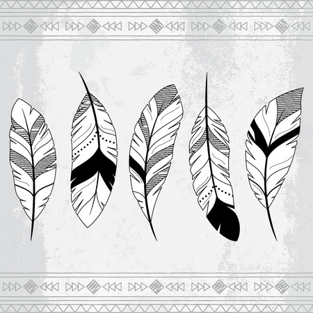 Vector Doodle Stylized Feather Backgroundのイラスト素材