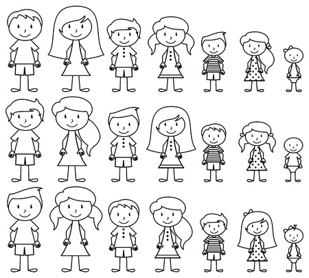 Set of Cute and Diverse Stick People in Vector Formatのイラスト素材