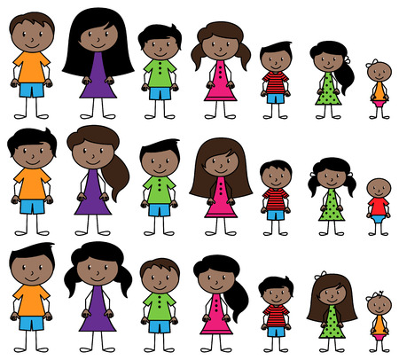Set of Cute and Diverse Stick People in Vector Formatのイラスト素材