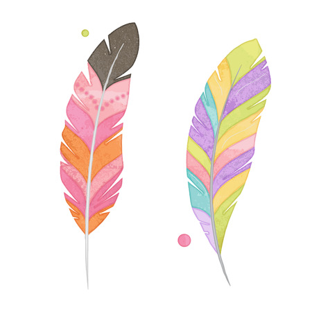 Vector Set of Watercolor Style Feathersのイラスト素材
