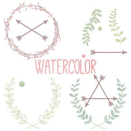 Vector Collection of Watercolor Style Laurels and Botanicalsのイラスト素材