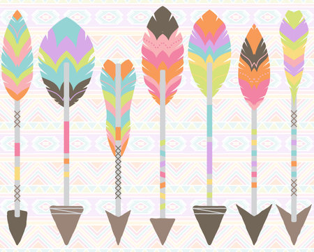 Vector Collection of Stylized Tribal Feather Arrowsのイラスト素材