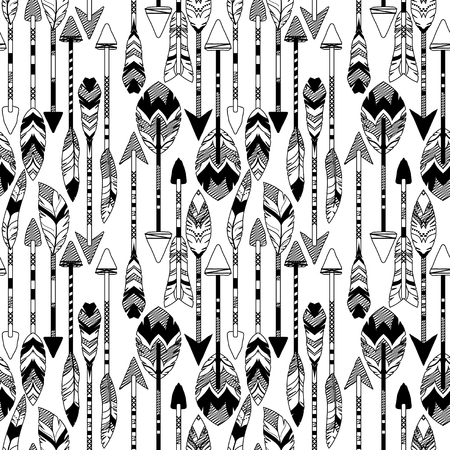 Vector Feather and Arrow Background Pattern - Seamless and Tileableのイラスト素材