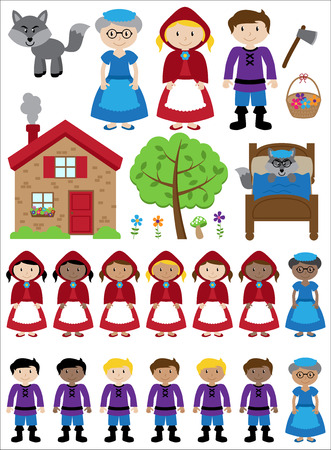 Little Red Riding Hood Themed Vector Collectionのイラスト素材