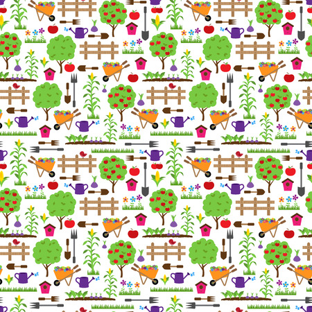 Seamless, Tileable Farming or Gardening Themed Vector Background Patternのイラスト素材