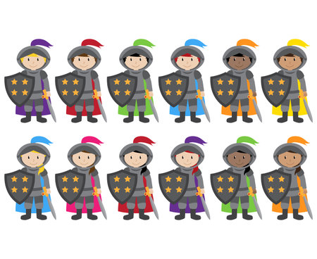 Collection of Ethnically Diverse Knightsのイラスト素材