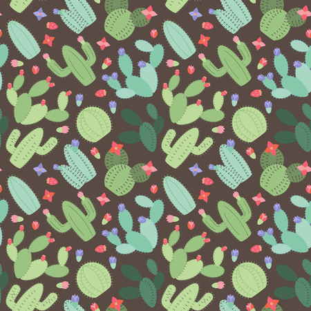 Seamless, Tileable Background with Cactus and Succulentsのイラスト素材